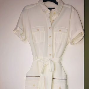 Cream/white button down dress with pockets/belt